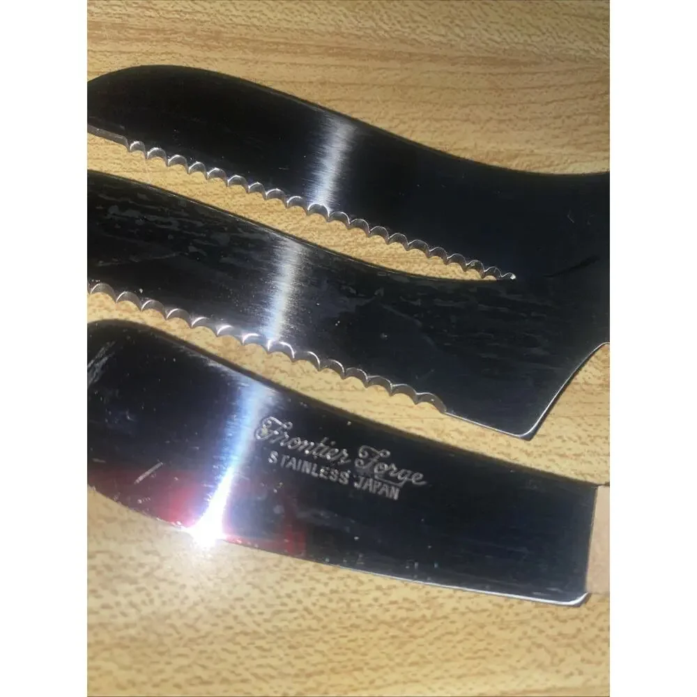 3 Cheese Knives Stainless Steel Wood Handle Vintage JAPAN Frontier Forge